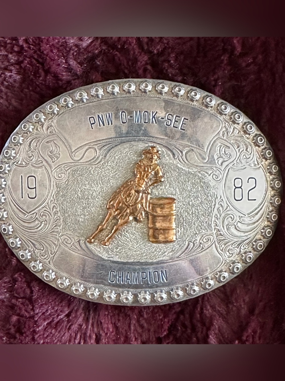 Vintage WAGE Sterling Silver Overlay and Gold Champion Trophy Belt Buckle 1982